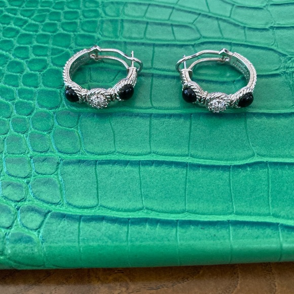 Pre-Loved Judith Ripka Sterling Silver Textured Onyx/Cubic Zirconia Earrings - Picture 3 of 4